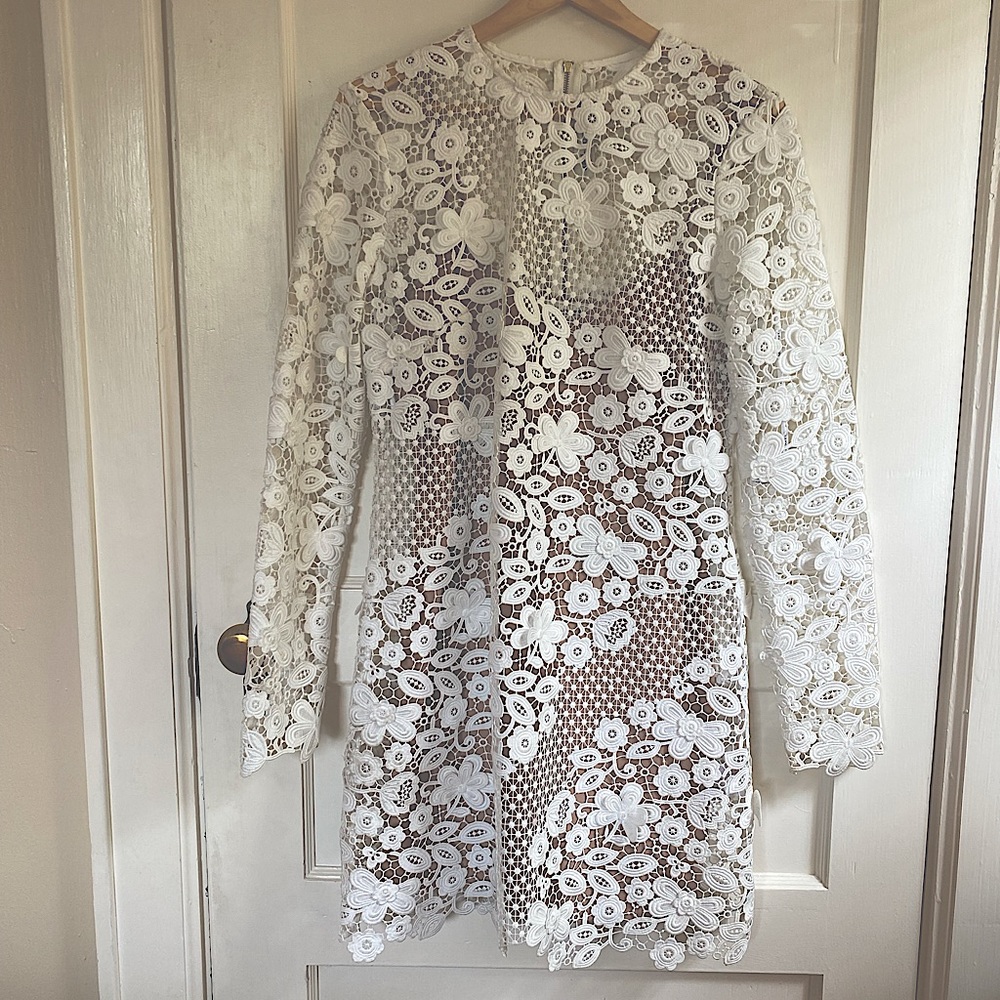 Self-Portrait White Lace Pattern Mini Dress